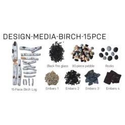Amantii DESIGN-MEDIA-BIRCH-15PCE 15-Piece Birch Log Set With Deluxe Media Kit