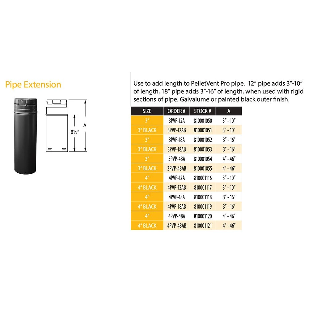 DuraVent 3PVP-A PelletVent Pro 3-Inch Diameter Galvalume Steel Stove Pipe Extension 2 DuraVent 3PVP-A PelletVent Pro 3-Inch Diameter Galvalume Steel Stove Pipe Extension - Image 2