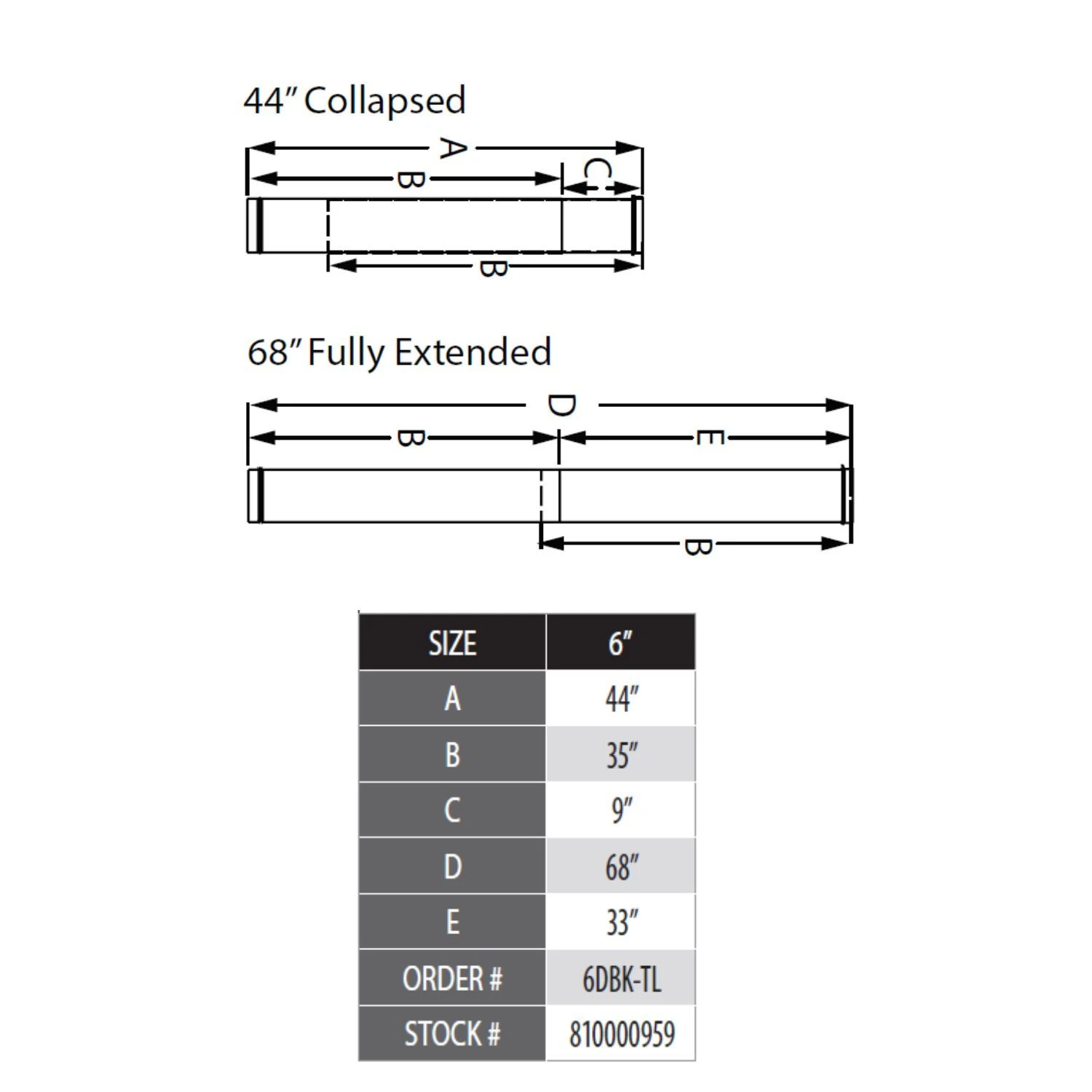 DuraVent 6DBK-TL DuraBlack Stainless Steel Telescoping Length, 44 To 68-Inches 2 DuraVent 6DBK-TL DuraBlack Stainless Steel Telescoping Length, 44 To 68-Inches - Image 2