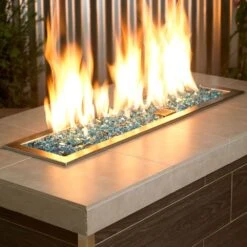 American Fire Glass 1/4-Inch Premium Fire Glass, 10-Pounds, Azuria Reflective -Natural Gas Fire Place Store aff azblrf flame1 1 2 1