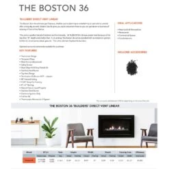 Sierra Flame BOSTON-36-EI 36-Inch Boston Direct Vent Built-In Gas Fireplace With Electronic Ignition, Fireglass And Pebble Media -Natural Gas Fire Place Store boston 36 config c 11 22