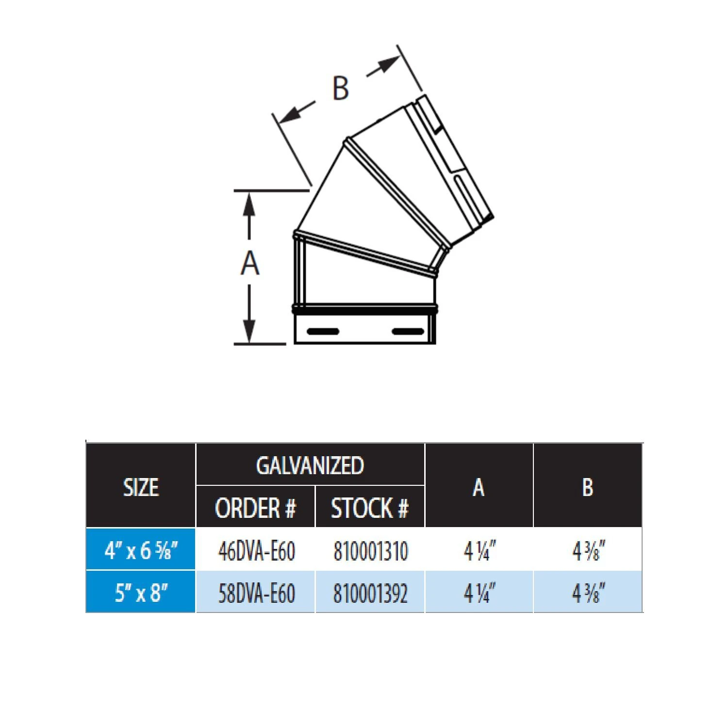 DuraVent DVA-E60 DirectVent Pro Galvanized Steel 60 Degree Elbow 2 DuraVent DVA-E60 DirectVent Pro Galvanized Steel 60 Degree Elbow - Image 2