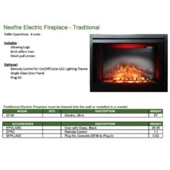 Empire White Mountain Hearth EF39 Nexfire 39-Inch Traditional Electric Fireplace With Inner Glow Log Set And Brick Liner -Natural Gas Fire Place Store ef39 g 10 21
