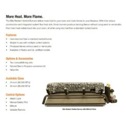 Empire White Mountain Hearth BFE-MT Elite Radiant Vented Gas Burner With Intermittent Pilot And Variable Flame Remote -Natural Gas Fire Place Store elite radiant spec a 08 20