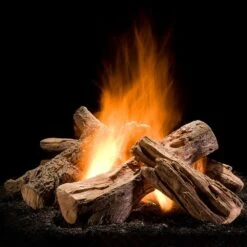 Hargrove Outdoor Wilderness Split Gas Log Fire Pit Stack Set With Fire Ring Burner Kit And Match Light Ignition (HGWSSFL-FRB)