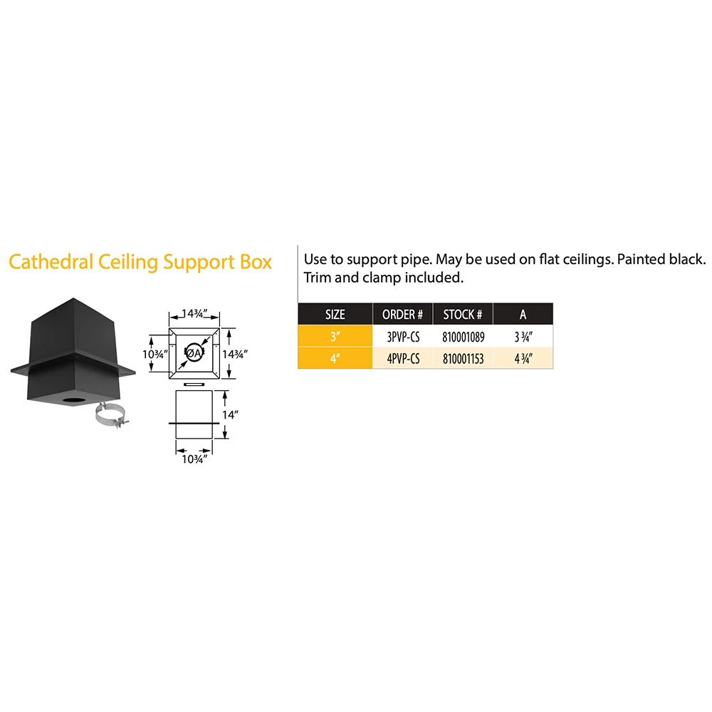 DuraVent PVP-CS PelletVent Pro Black Steel Cathedral Ceiling Support Box 2 DuraVent PVP-CS PelletVent Pro Black Steel Cathedral Ceiling Support Box - Image 2