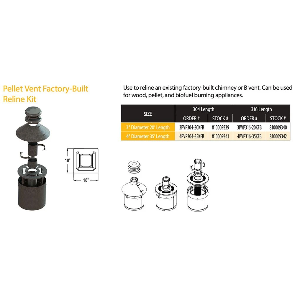 DuraVent PVP316-35KFB PelletVent Pro 316 Stainless Steel Factory-Built Reline Kit 2 DuraVent PVP316-35KFB PelletVent Pro 316 Stainless Steel Factory-Built Reline Kit - Image 2