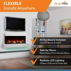 SimpliFire SF-FORMAT36-SF-FM43-WH Format 36-Inch Wall Mount Electric Fireplace With 43-Inch Floating Mantel -Natural Gas Fire Place Store sf format36 sf fm43 wh c 07 23