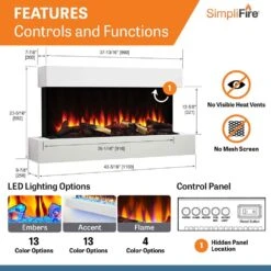 SimpliFire SF-FORMAT36-SF-FM43-WH Format 36-Inch Wall Mount Electric Fireplace With 43-Inch Floating Mantel -Natural Gas Fire Place Store sf format36 sf fm43 wh e 07 23