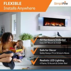 SimpliFire SF-FORMAT36-SF-FM50-WH Format 36-Inch Wall Mount Electric Fireplace With 50-Inch Floating Mantel -Natural Gas Fire Place Store sf format36 sf fm50 wh c 07 23