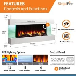 SimpliFire SF-FORMAT36-SF-FM50-WH Format 36-Inch Wall Mount Electric Fireplace With 50-Inch Floating Mantel -Natural Gas Fire Place Store sf format36 sf fm50 wh e 07 23