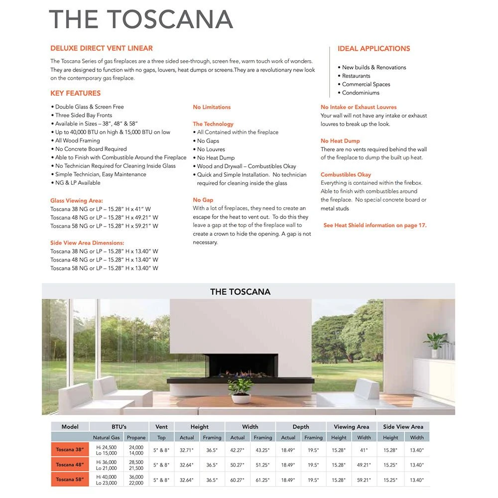 Sierra Flame TOSCANA-48 48-Inch Toscana 3-Sided Direct Vent Built-In Linear Gas Fireplace 4 Sierra Flame TOSCANA-48 48-Inch Toscana 3-Sided Direct Vent Built-In Linear Gas Fireplace - Image 4