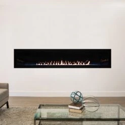 Empire White Mountain Hearth VFLB72FP90 Boulevard Ventless Linear Fireplace With Barrier And Intermittent Pilot With Thermostatic Remote Control, 72-Inches