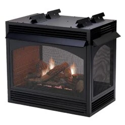 Empire White Mountain Hearth VFP36PP32 Vail Ventless Premium Peninsula Fireplace With Millivolt Valve And Banded Brick Liner, 36-Inches