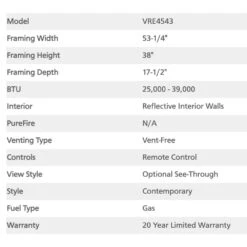 Superior 43-Inch Electronic Ignition Vent-Free Outdoor Gas Fireplace With Remote (VRE4543) -Natural Gas Fire Place Store vre4543 c 08 21