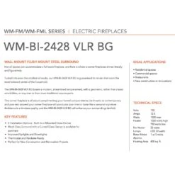 Amantii WM-BI-2428-VLR-BG Zero Clearance Series Built-In Smart Electric Fireplace -Natural Gas Fire Place Store wm bi 2428 vlr bg d 08 23