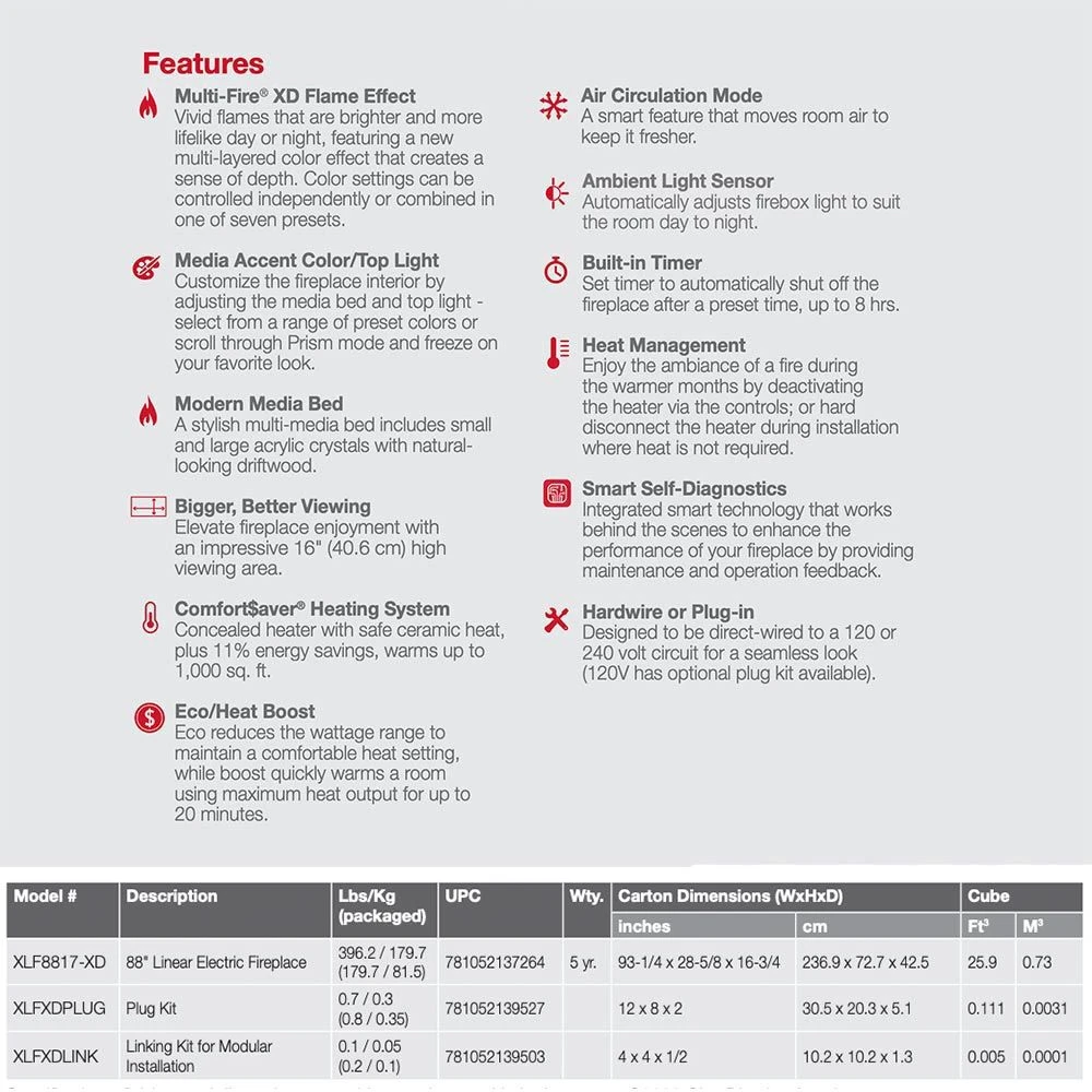 Dimplex XLF8817-XD IgniteXL Bold Deep Built-In Linear Electric Fireplace, 88-Inch 4 Dimplex XLF8817-XD IgniteXL Bold Deep Built-In Linear Electric Fireplace, 88-Inch - Image 4